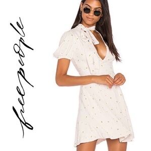 Free People Ivory Green Speckled Abbie Fit & Flare Dress